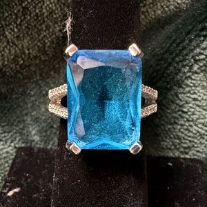 Vintage large blue topaz CZ women’s ring